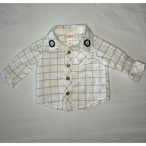 Baby Cat & Jack White Plaid Button-Up Shirt with Bear Accents (0-3M)